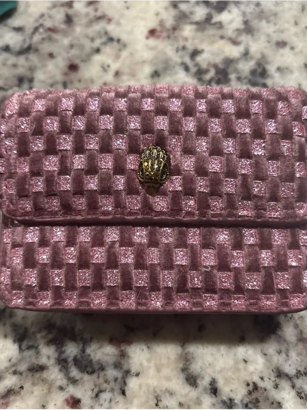 Kurt Geiger Pink Woven-Texture Mini Clutch with Gold Emblem